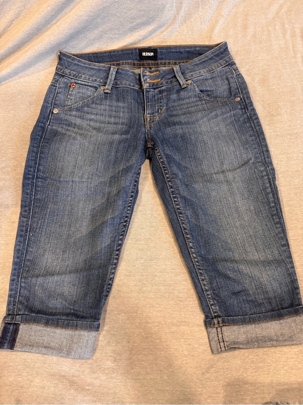 Hudson Jeans Women's Mid Blue Rolled Hem Bermudas